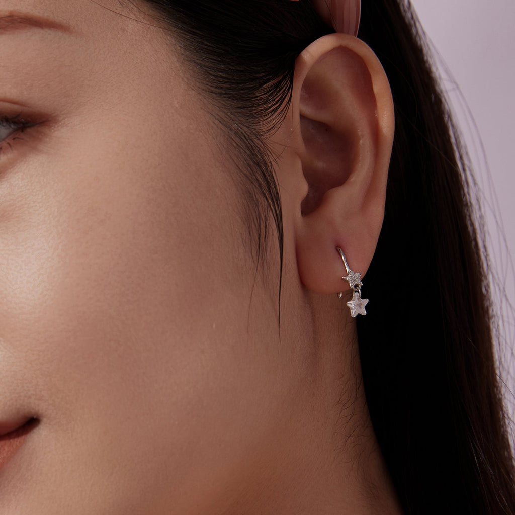 925 Sterling Silver Earrings with Pavé Setting CZ, White Gold Plating, 2.1*0.6cm, for Women