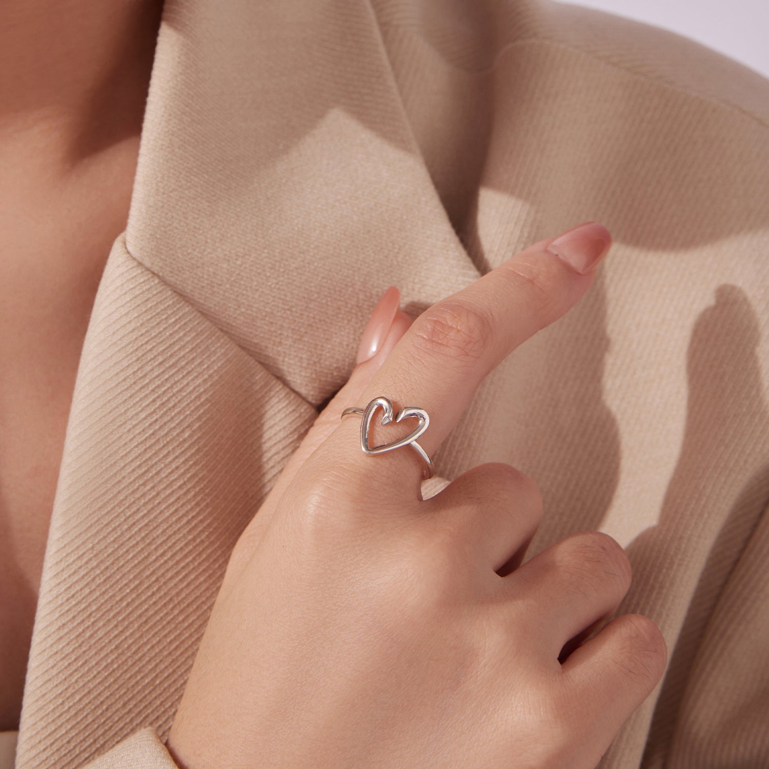 925 Sterling Silver Oxidized Silver Heart Ring for Women