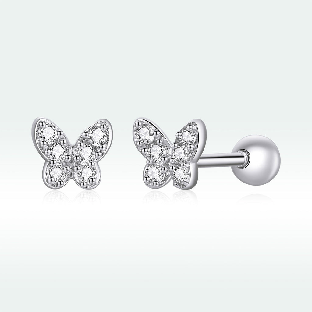 925 Sterling Silver Earrings with CZ in Pavé Setting - 0.4*0.5cm - Women