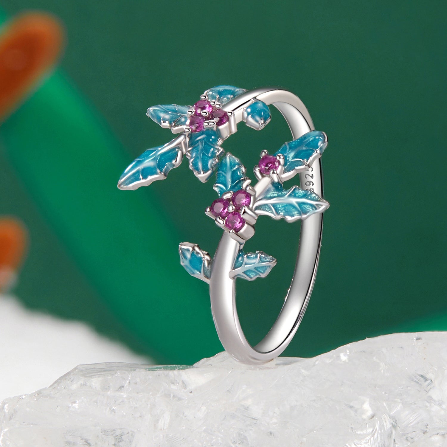 925 Sterling Silver Enamel White Gold Plated Ring with CZ for Women