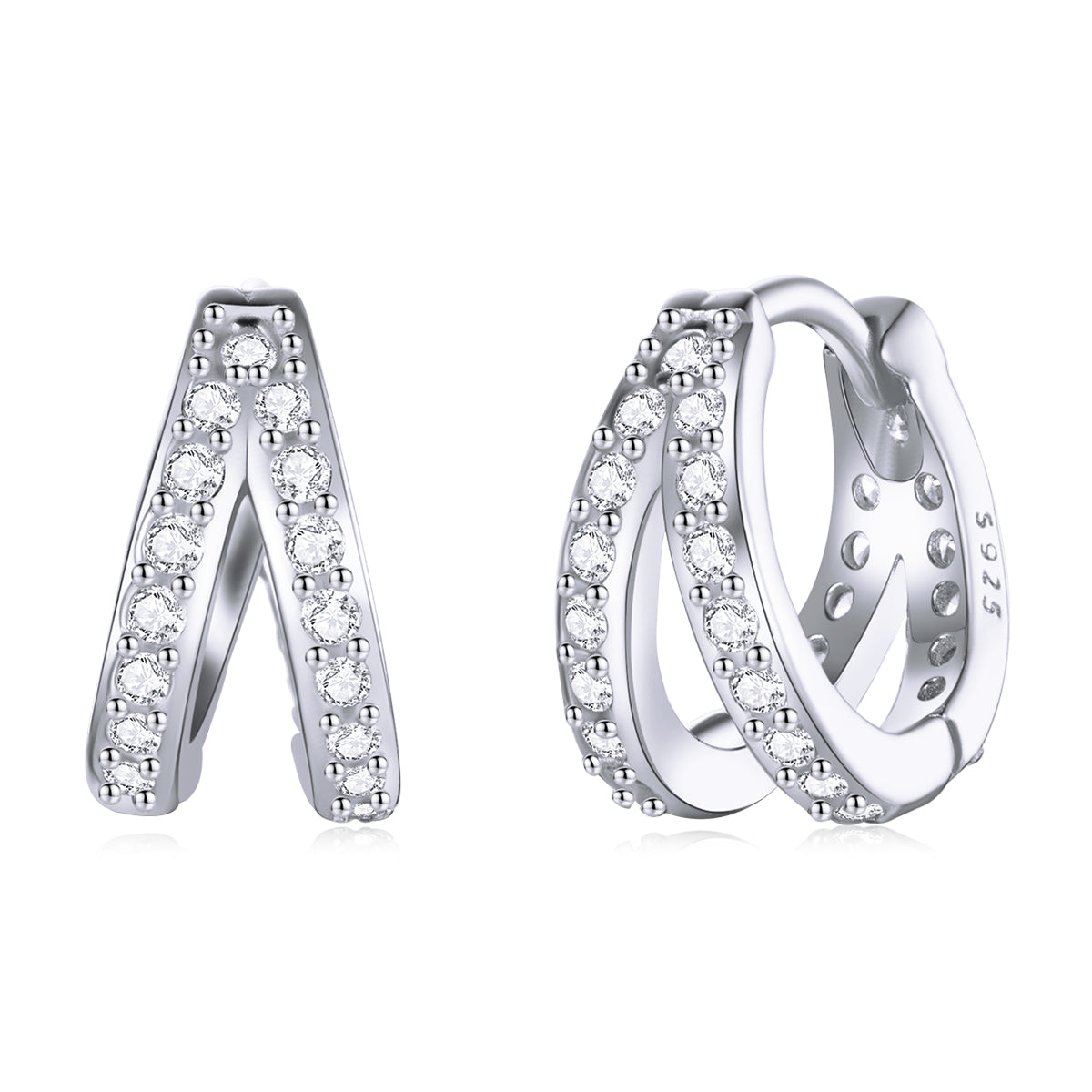 S925 Sterling Silver Earrings with Pavé Setting CZ, 1.1*0.6cm, for Women