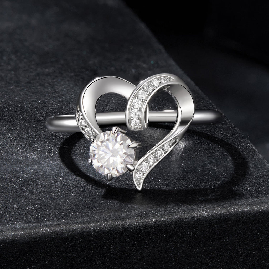 925 Sterling Silver Moissanite Heart-Shaped Ring Size 7 for Women