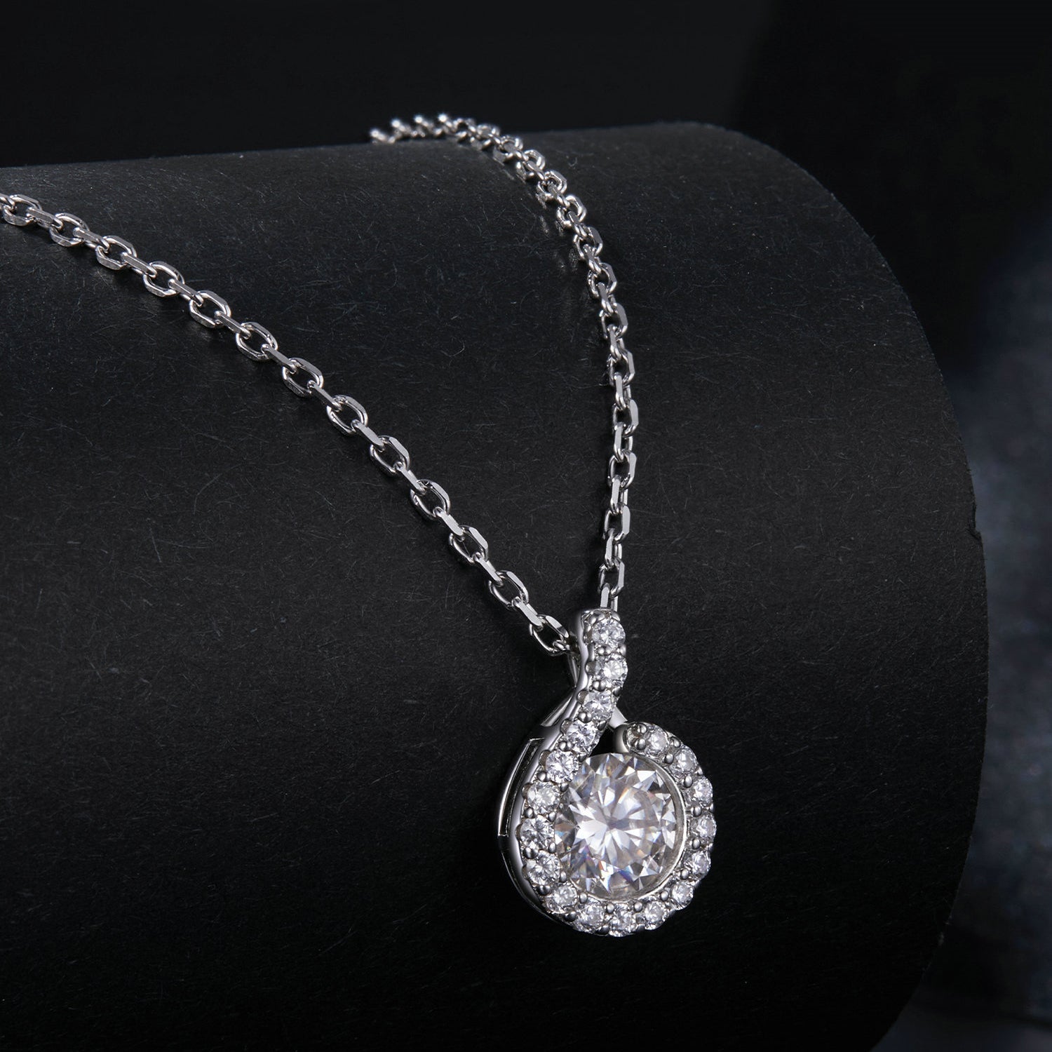 925 Sterling Silver Moissanite Necklace with CZ, 400mm Length, 15x10mm Pendant for Women
