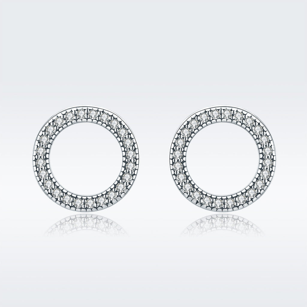 925 Sterling Silver Oxidized Pavé Setting CZ Earrings 1.1cm for Women