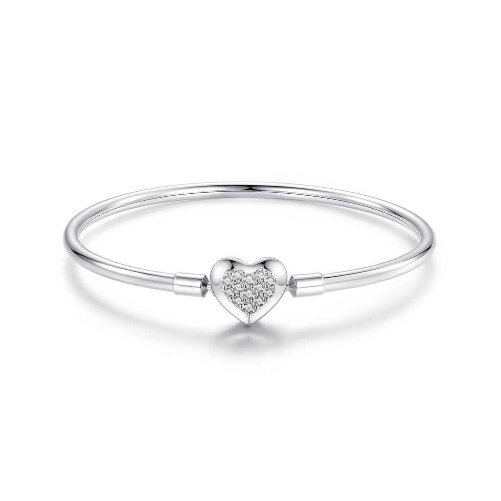 925 Sterling Silver White Gold Plated CZ Bracelet for Women - Size 17.0
