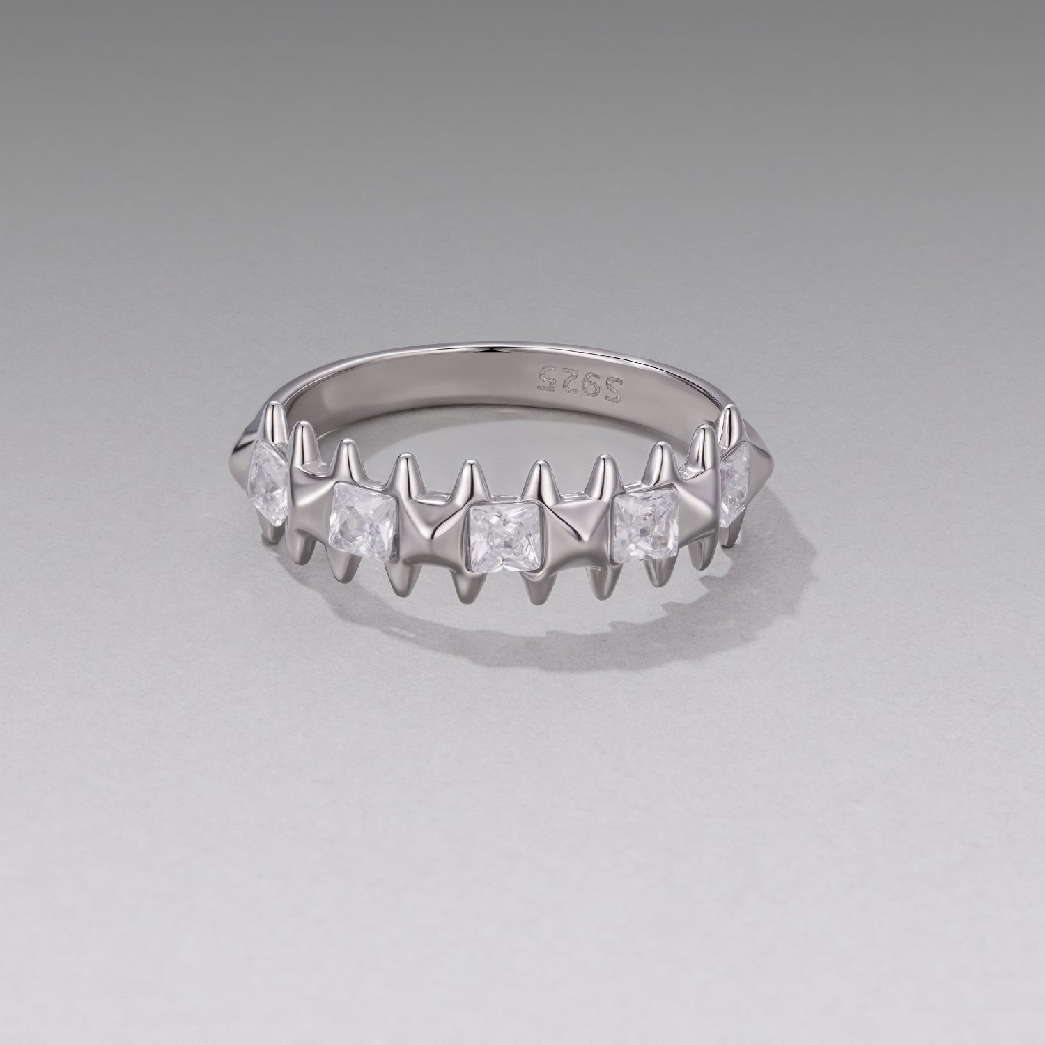 925 Sterling Silver 0.24cm White Gold Plated Ring with CZ for Women Size 6
