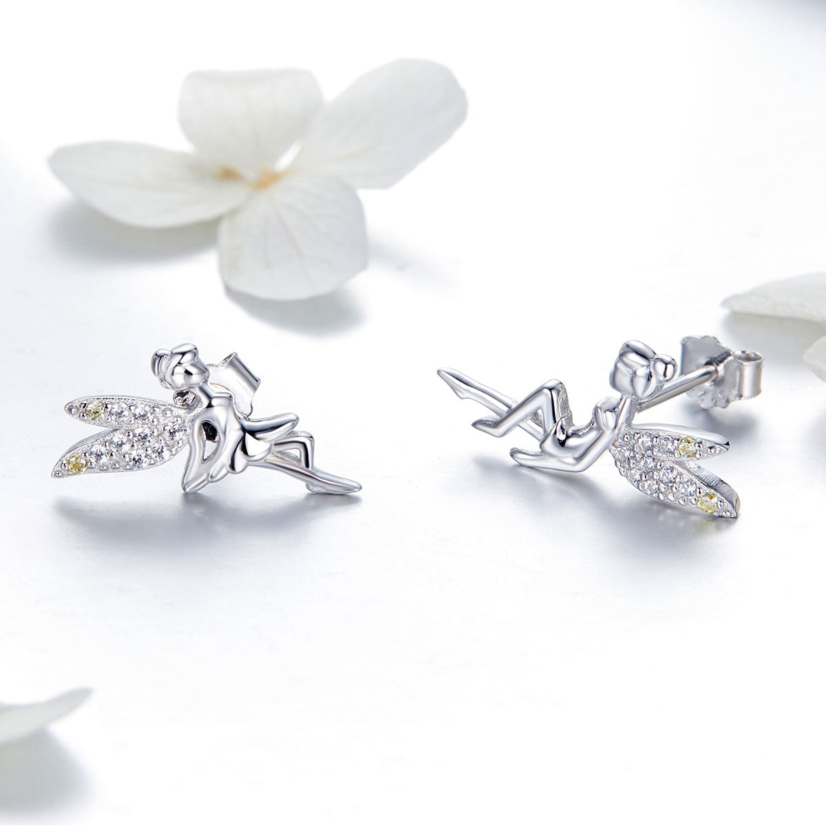 925 Sterling Silver Stud Earrings with CZ, 1.2 x 1.5cm & 1.5 x 0.9cm, Women