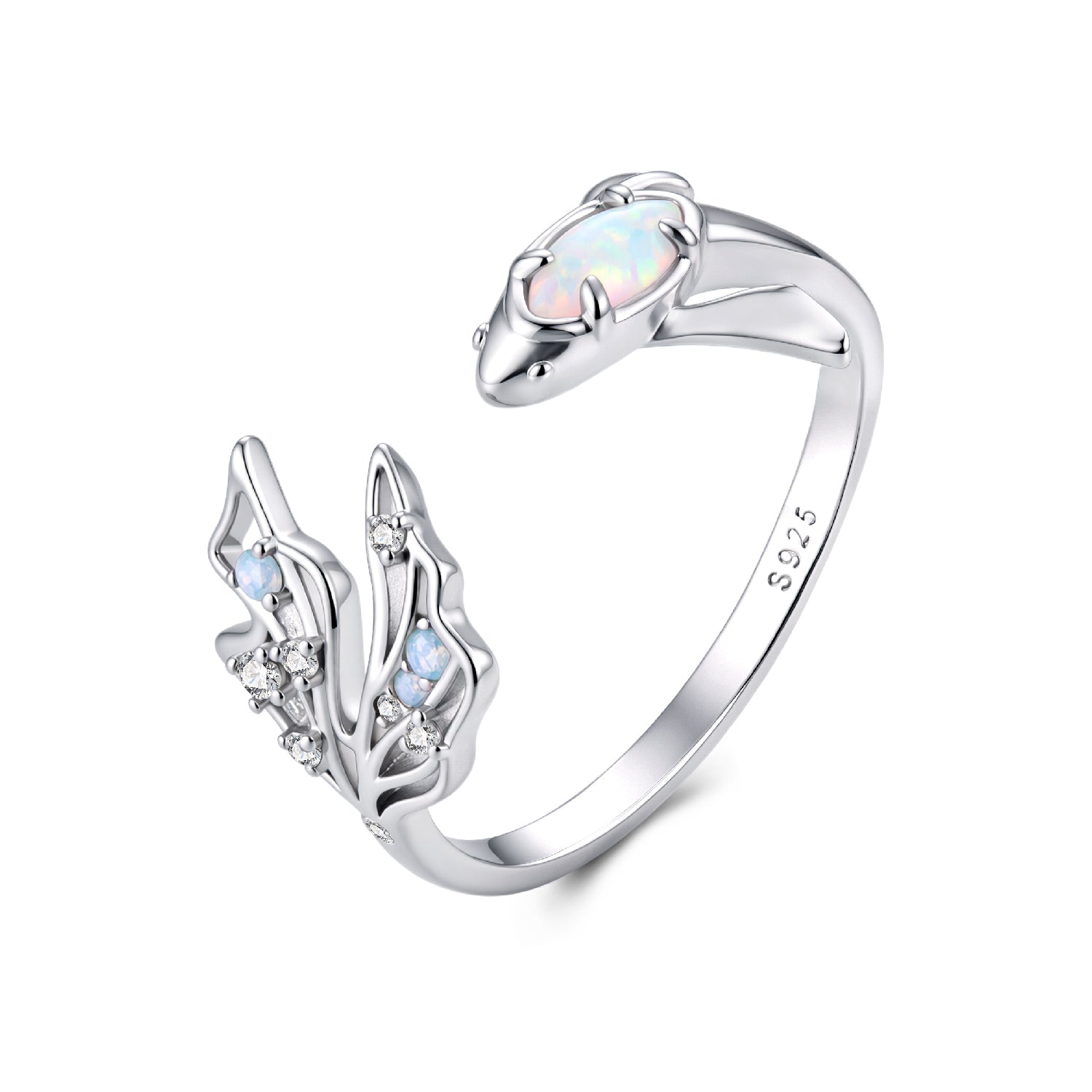 925 Sterling Silver White Gold Plated Nano Opal Ring with CZ for Women