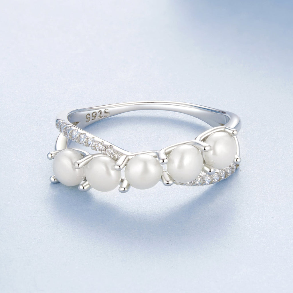 925 Sterling Silver White Gold Plated Freshwater Pearl Ring Size 6 for Women