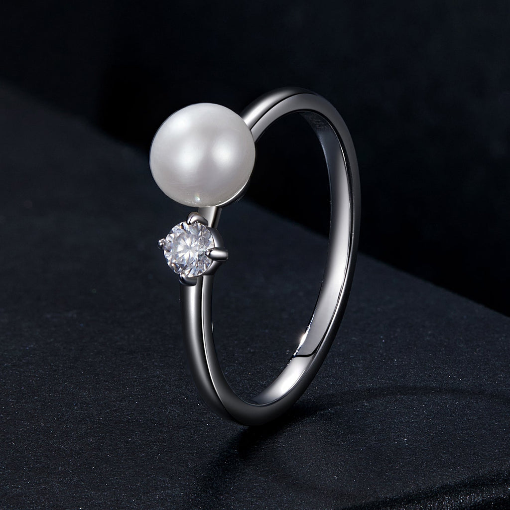 925 Sterling Silver Moissanite & Freshwater Pearl Ring 3mm Size 6 for Women