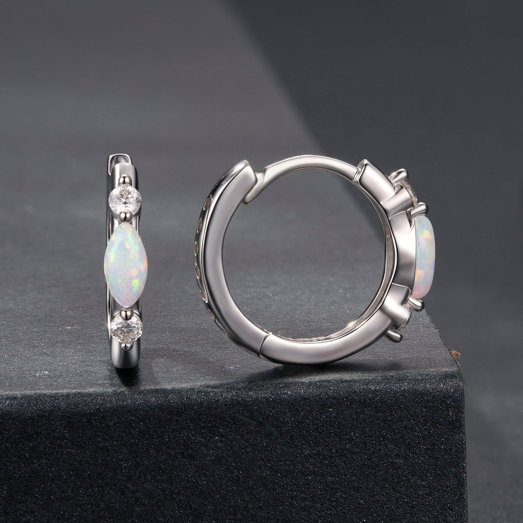 925 Sterling Silver Moissanite and Opal White Gold Plated Earrings for Women