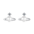 925 Sterling Silver Earrings with White Gold Plating and Shell Pearl