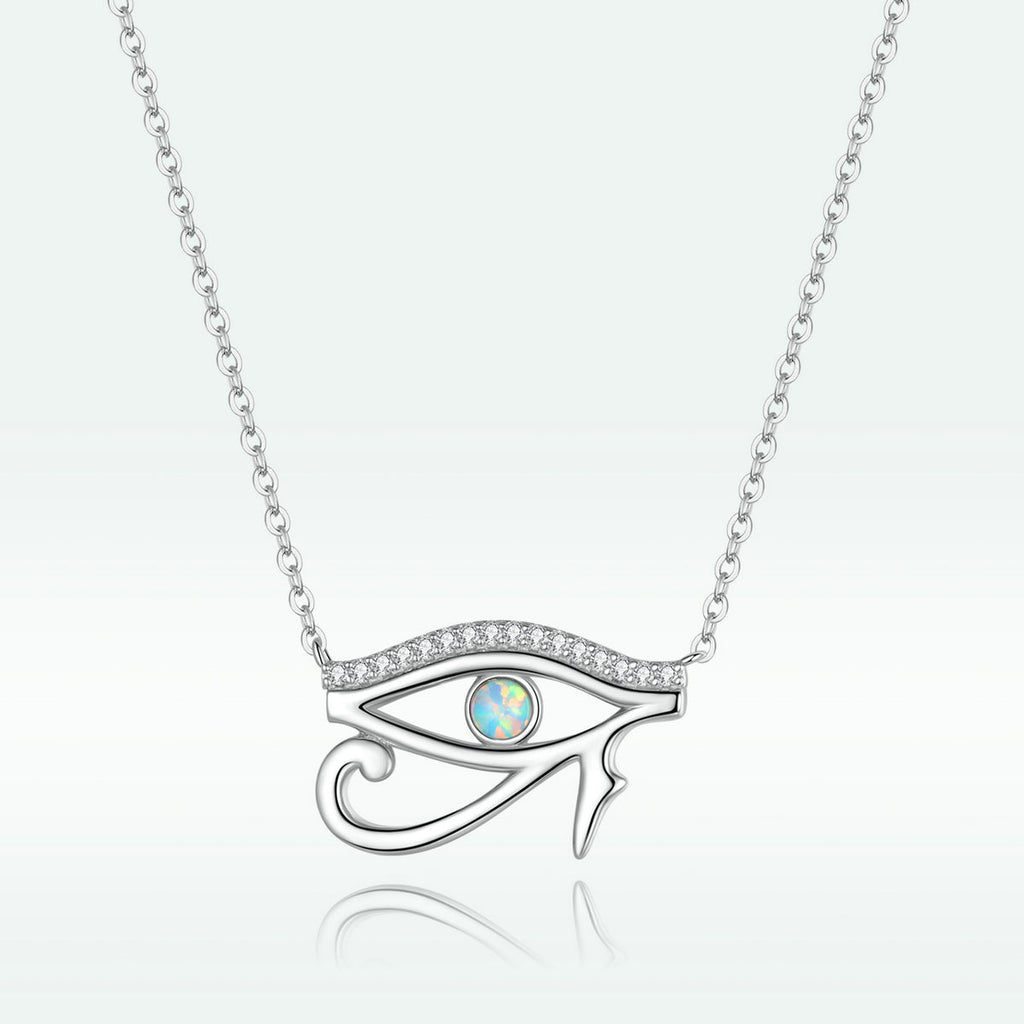 925 Sterling Silver Opal Necklace with CZ and Platinum Plating, Adjustable Length 45cm, Women’s Jewelry
