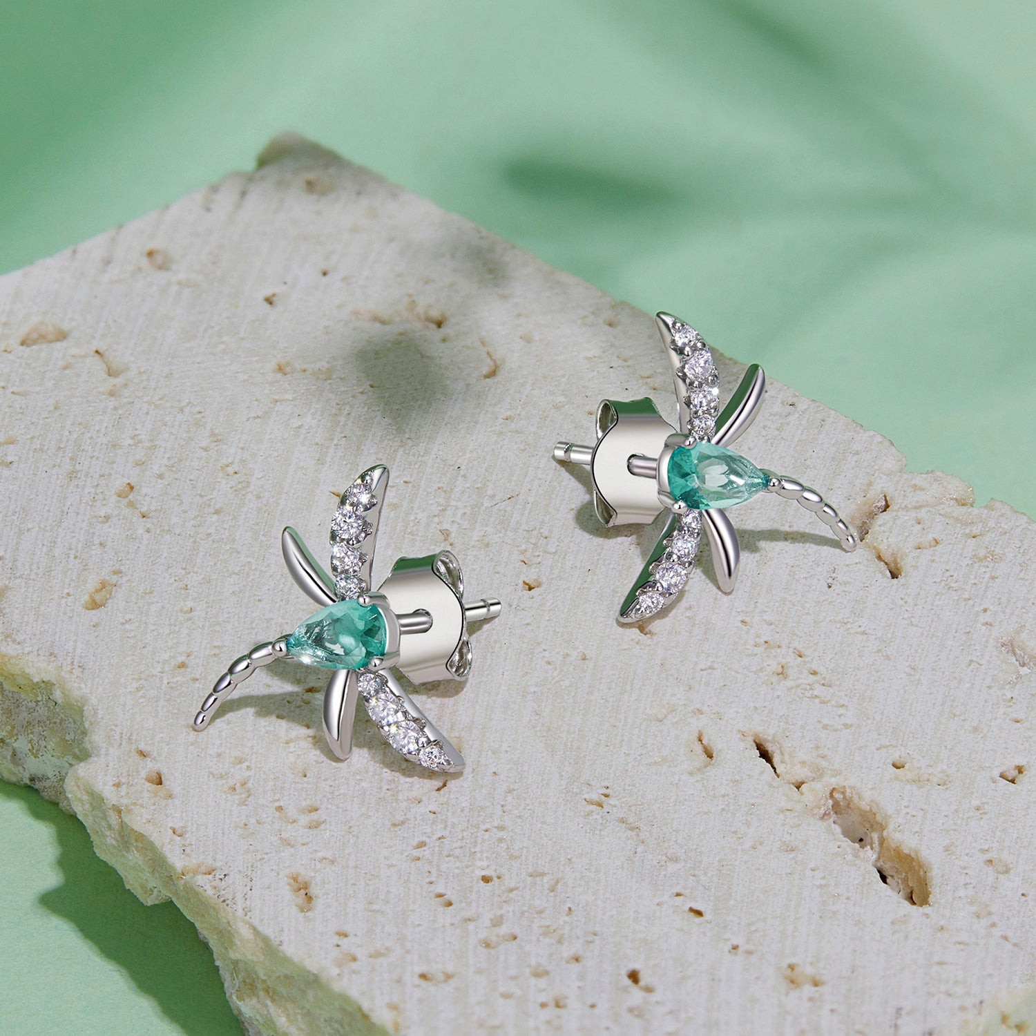 925 Sterling Silver Earrings with CZ and Glass, 12x14mm, for Women