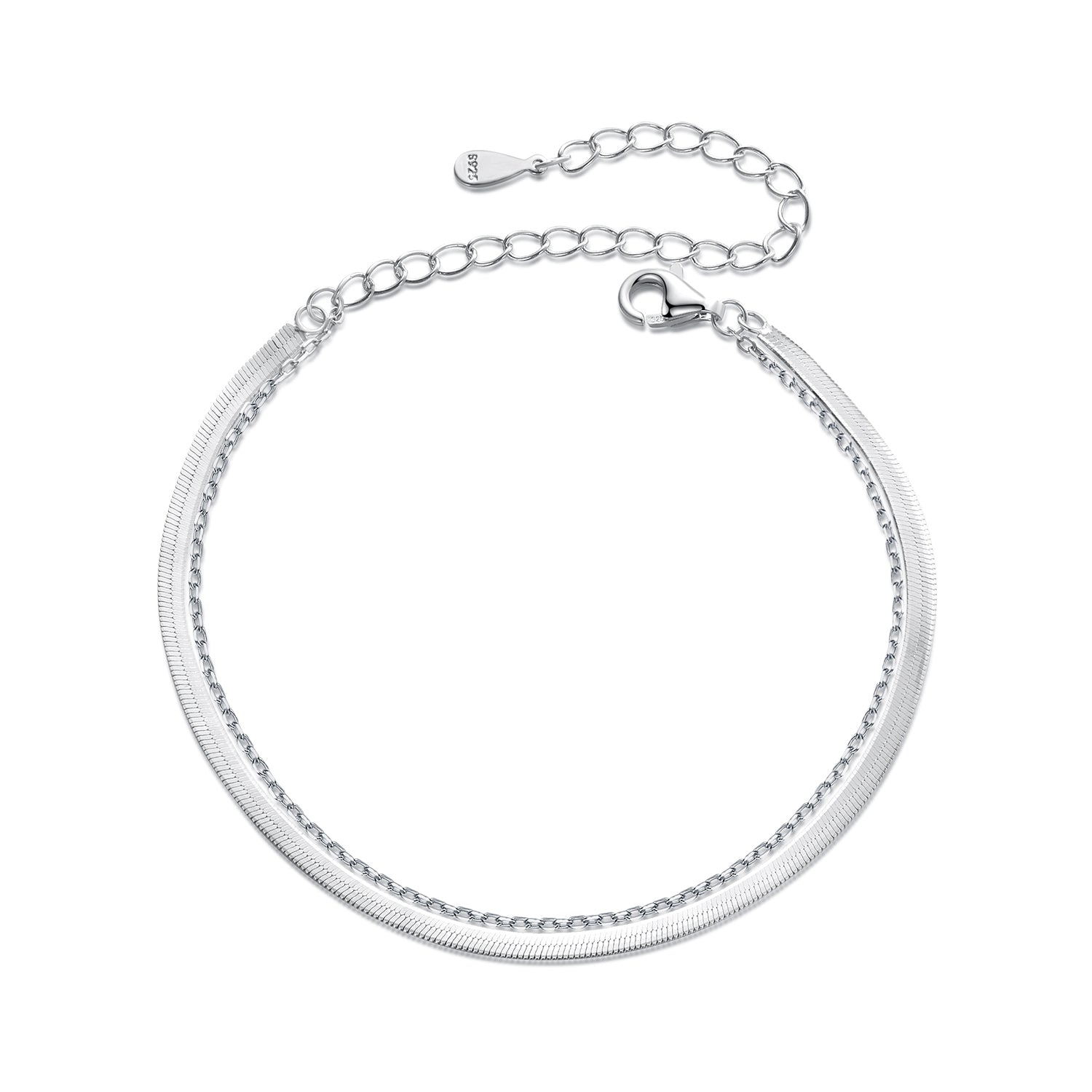 925 Sterling Silver 15+6cm White Gold Plated Bracelet for Women