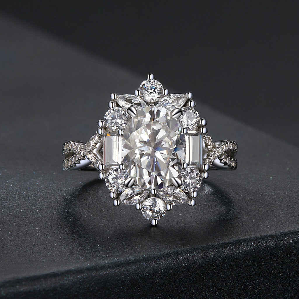 925 Sterling Silver 2 Carat Moissanite Ring in White Gold Plating - Size 8 for Women