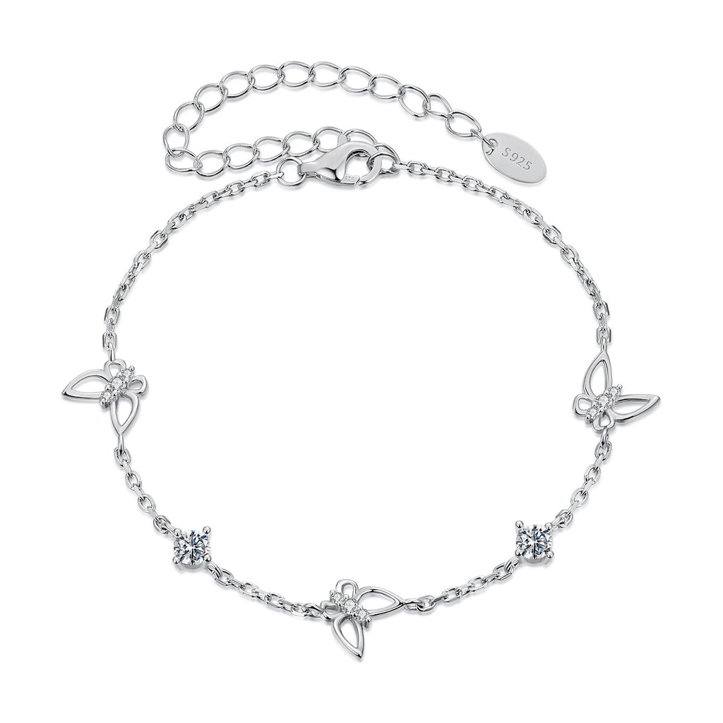 925 Sterling Silver White Gold Plated Bracelet with Moissanite, 15+6cm, for Women