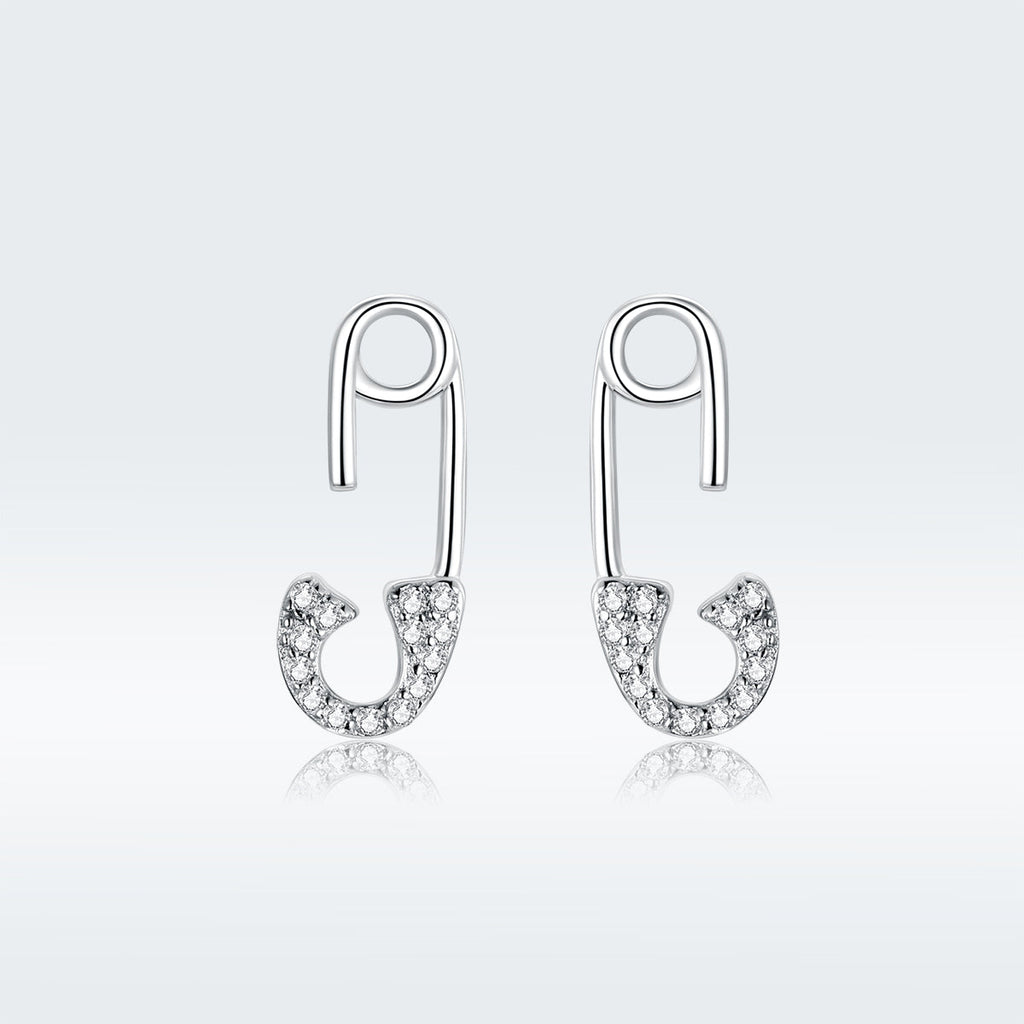 925 Sterling Silver Earrings for Women - 1.7x0.6cm, Platinum Plated with Pavé Setting CZ
