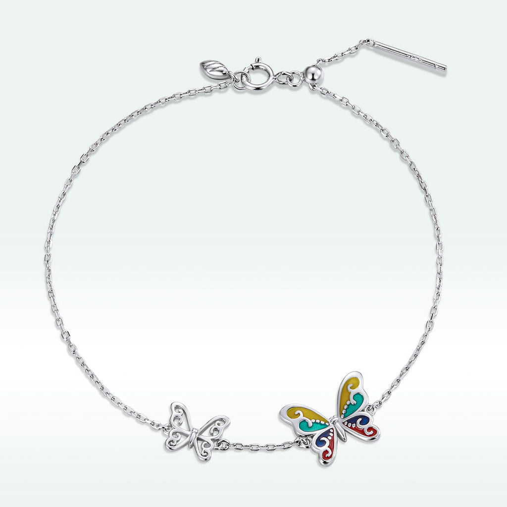 925 Sterling Silver Adjustable Butterfly Enamel Bracelet for Women