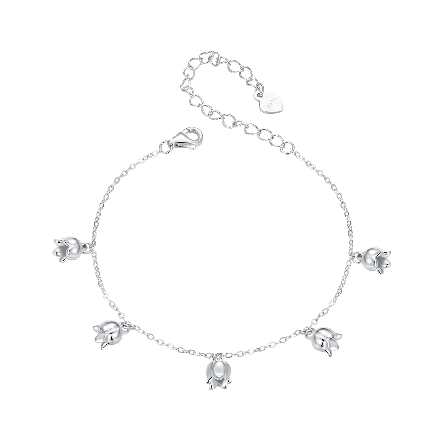 925 Sterling Silver Plated White Gold 12x41mm Pendant Bracelet