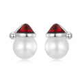 925 Sterling Silver White Gold Plated Enamel Earrings with Shell Pearl for Women