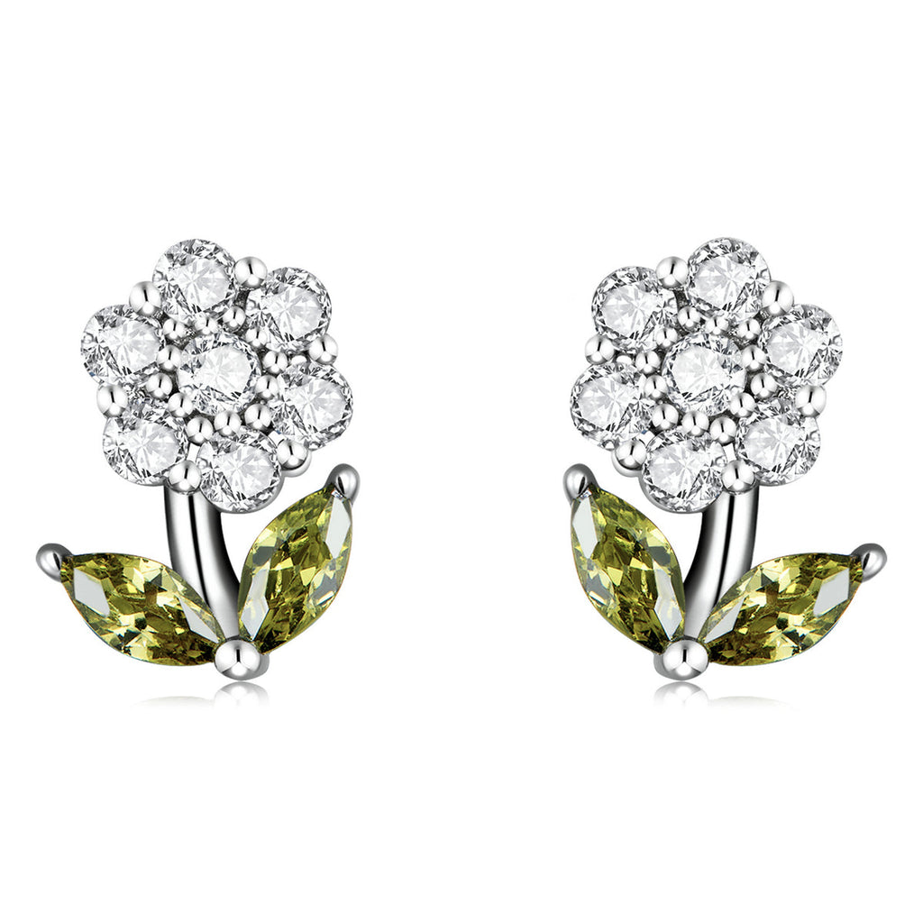 925 Sterling Silver Earrings with Pavé Setting CZ in White Gold