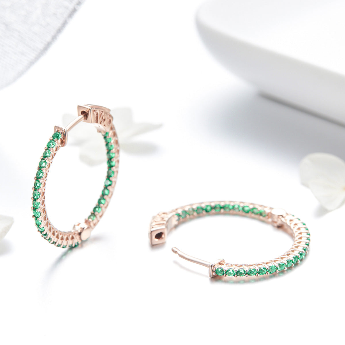 925 Sterling Silver Plated Rose Gold Pavé Setting CZ Earrings