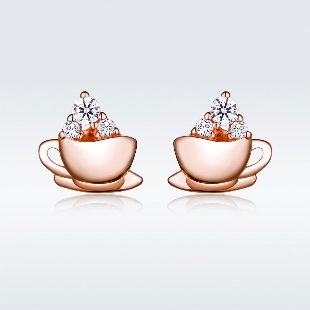 925 Sterling Silver Rose Gold Plated Pavé CZ Earrings for Women