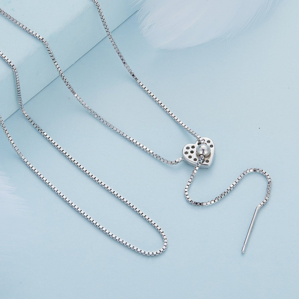 925 Sterling Silver Adjustable Necklace with CZ Pendant for Women