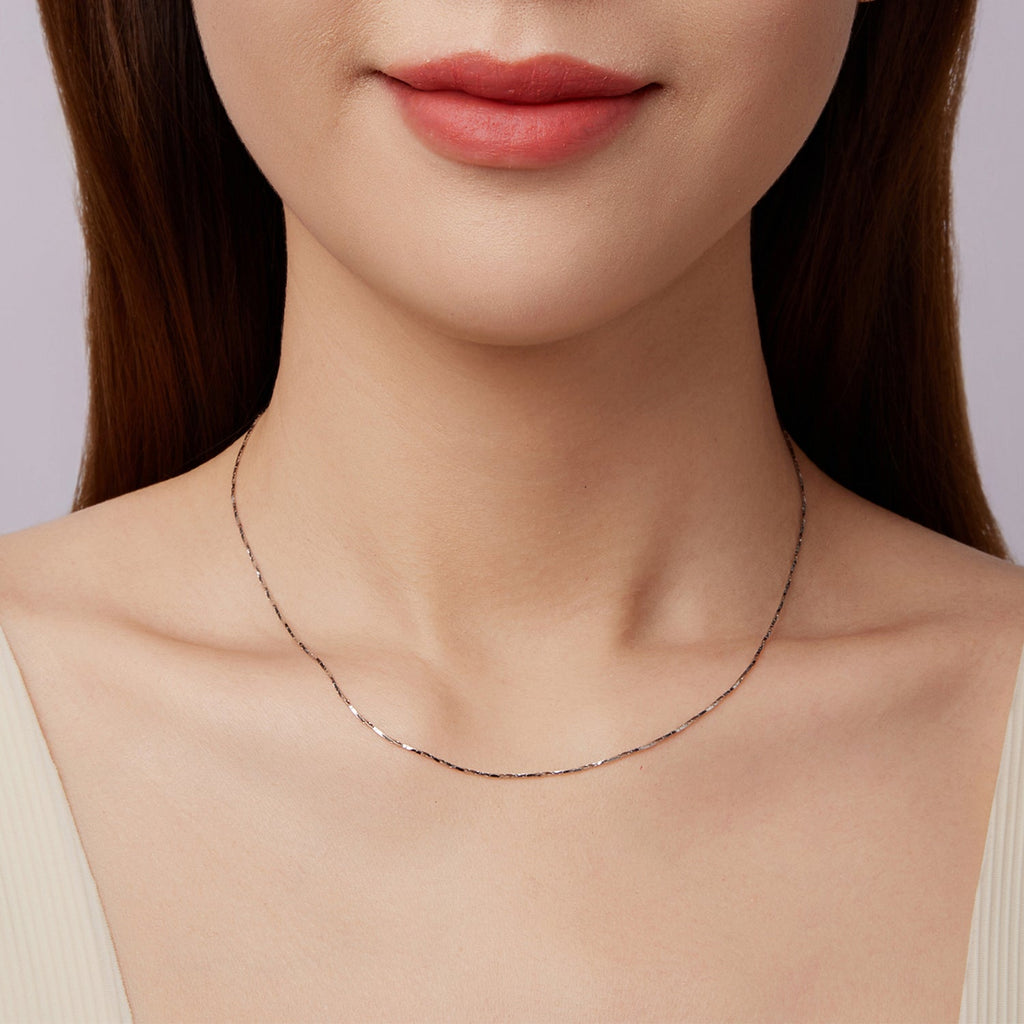 925 Sterling Silver White Gold Plated Necklace 40+5cm for Women