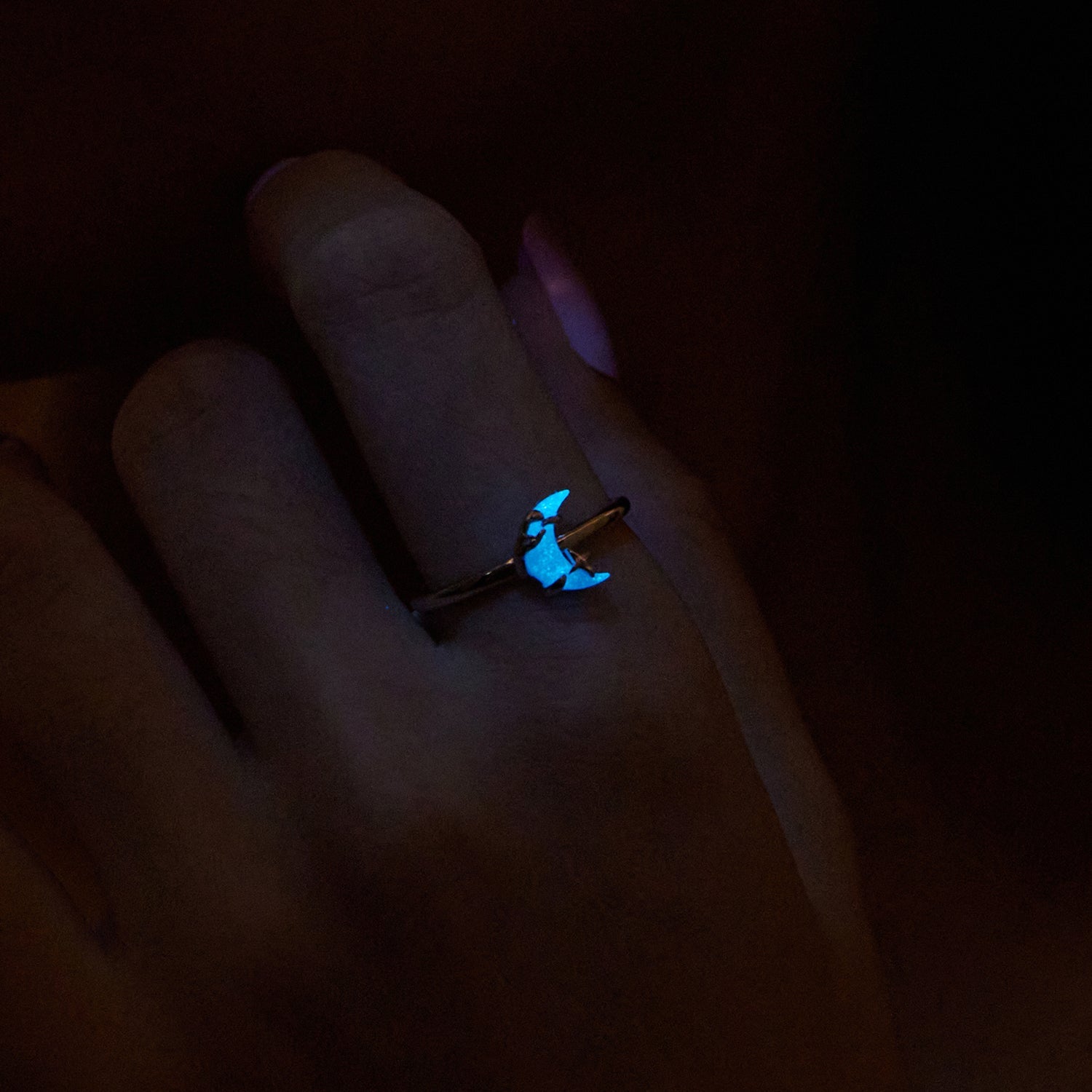 925 Sterling Silver Luminous Stone 0.80cm Moon Ring for Women