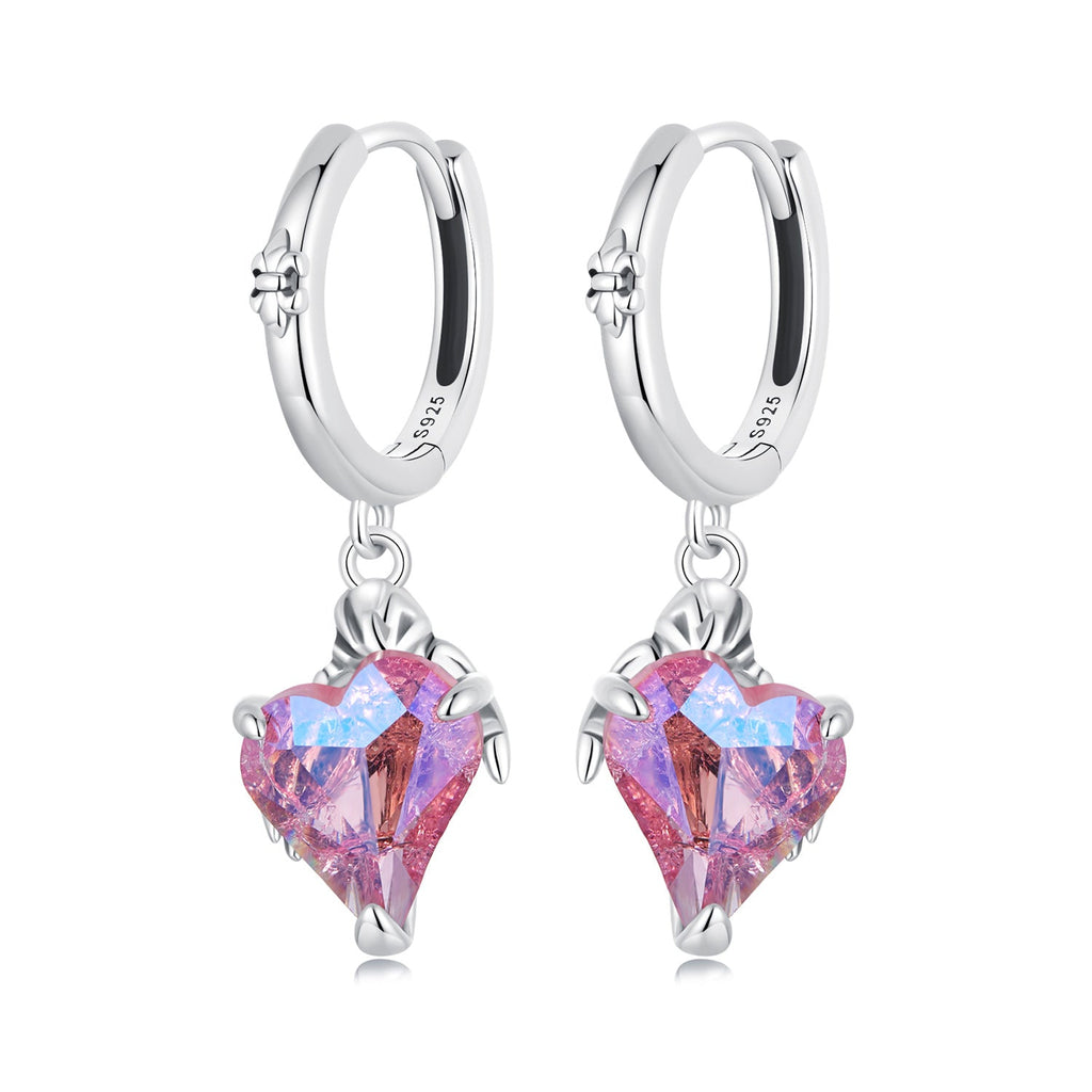 925 Sterling Silver Earrings with Transparent Glass, 28x9mm, Women's Jewelry