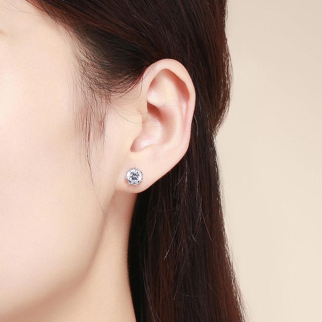 925 Sterling Silver Plated Platinum 0.6cm CZ Earrings