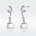 925 Sterling Silver Pavé Setting CZ & Quality Shell Pearl Earrings
