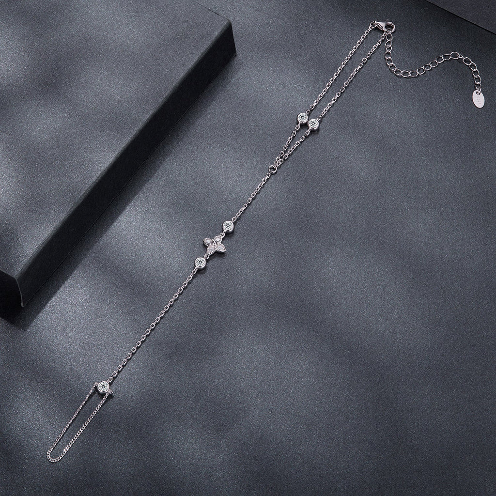 925 Sterling Silver White Gold Plated Moissanite Bracelet, 15+6cm, for Women