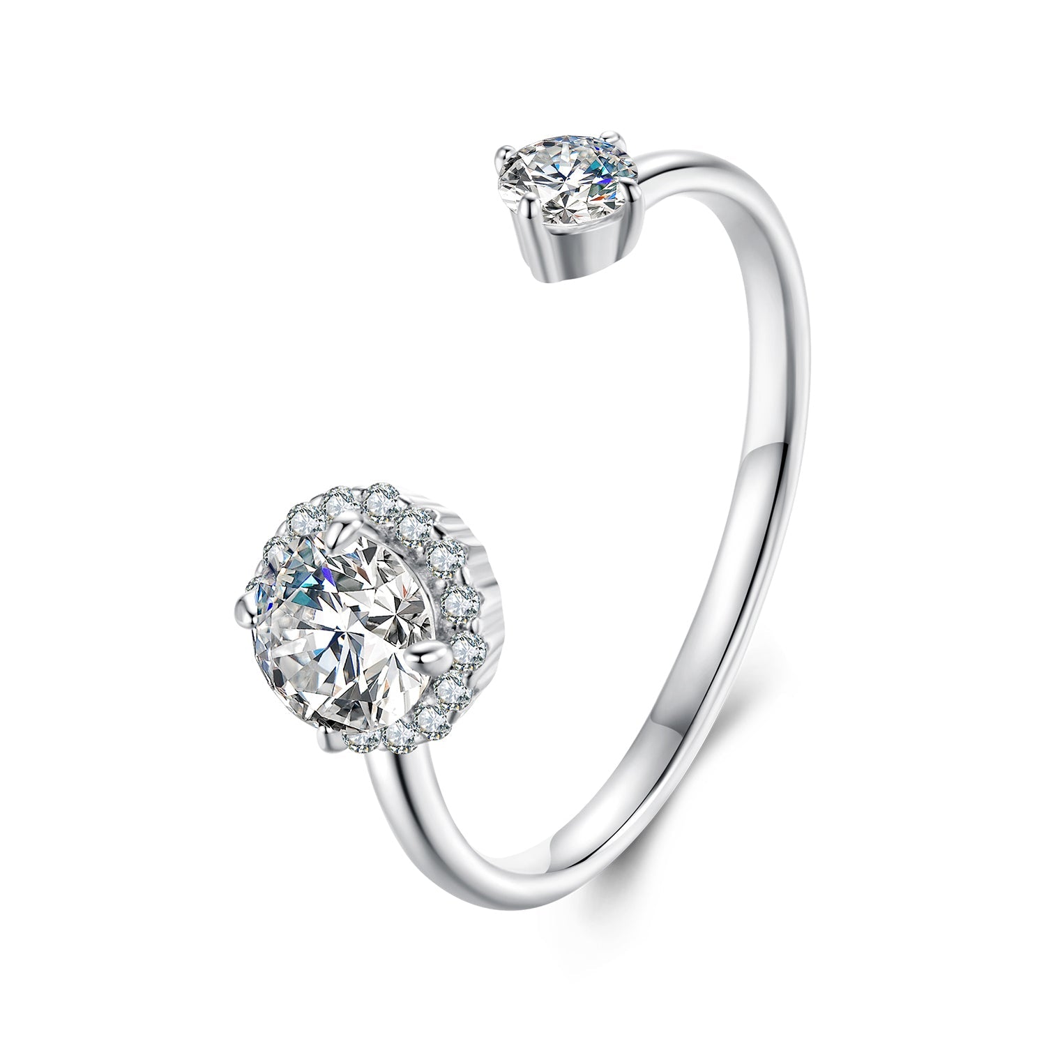 925 Sterling Silver Moissanite 0.5ct & 0.2ct Ring in Size E for Women