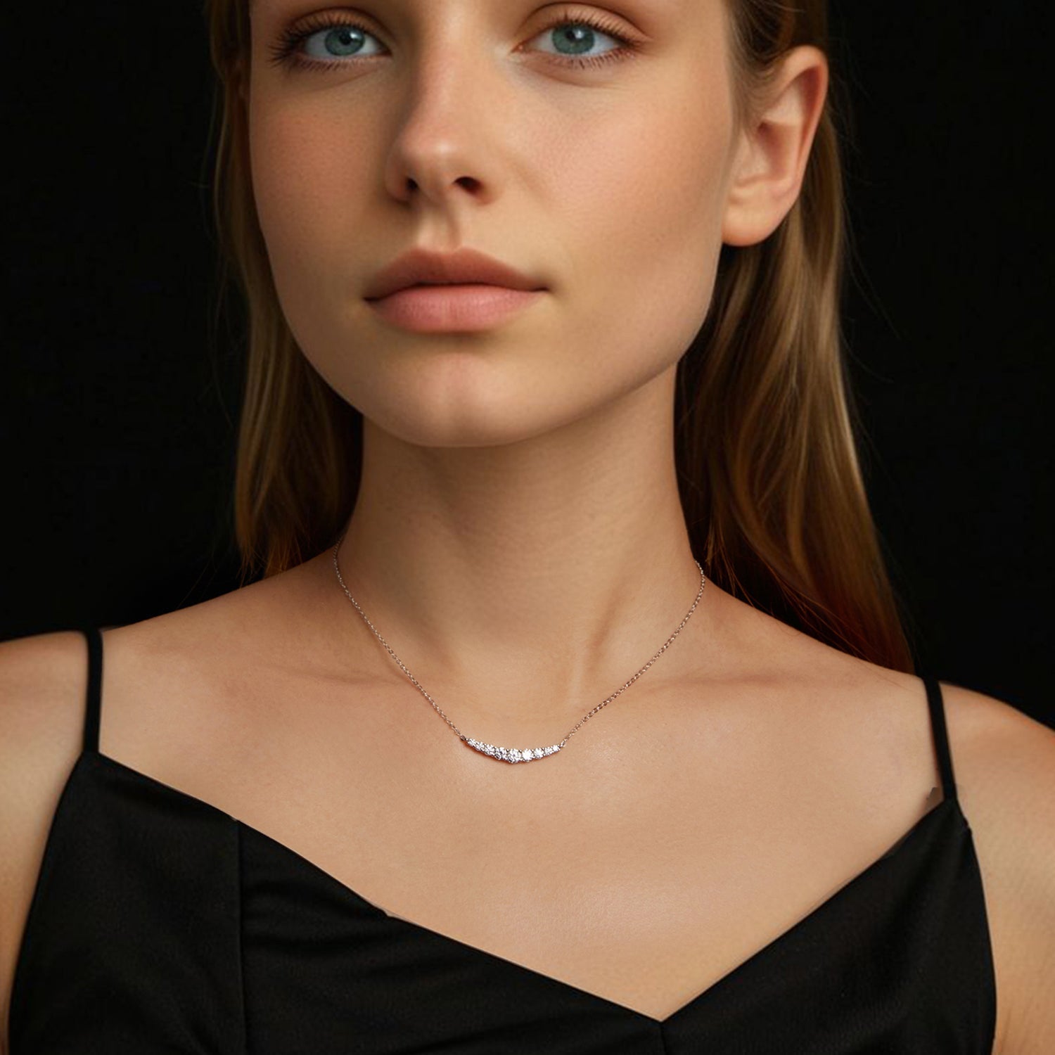 925 Sterling Silver 38+5cm White Gold Plated Moissanite Necklace for Women