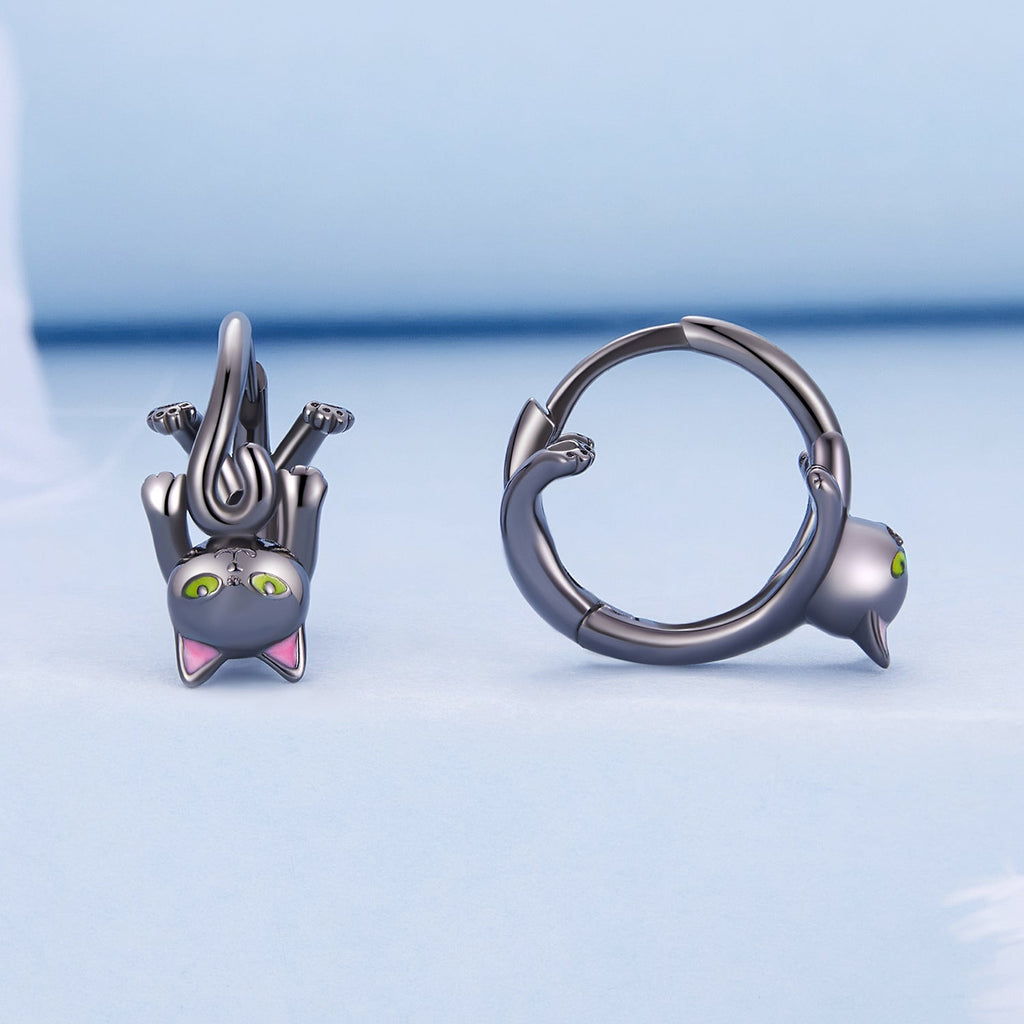 925 Sterling Silver Enamel Black Gold Earrings for Women