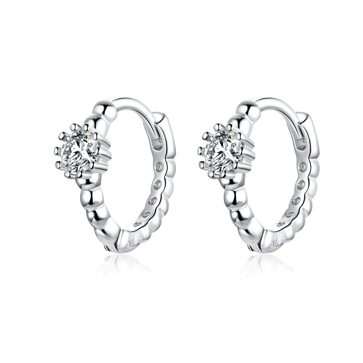 925 Sterling Silver Earrings with Pavé Setting CZ - 1cm for Women