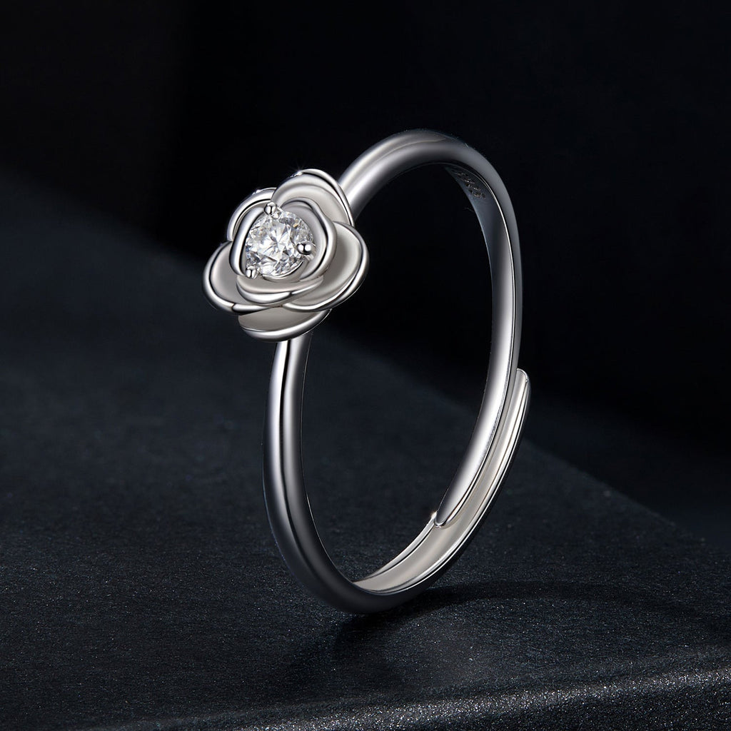 925 Sterling Silver White Gold Plated Moissanite Ring Size E for Women