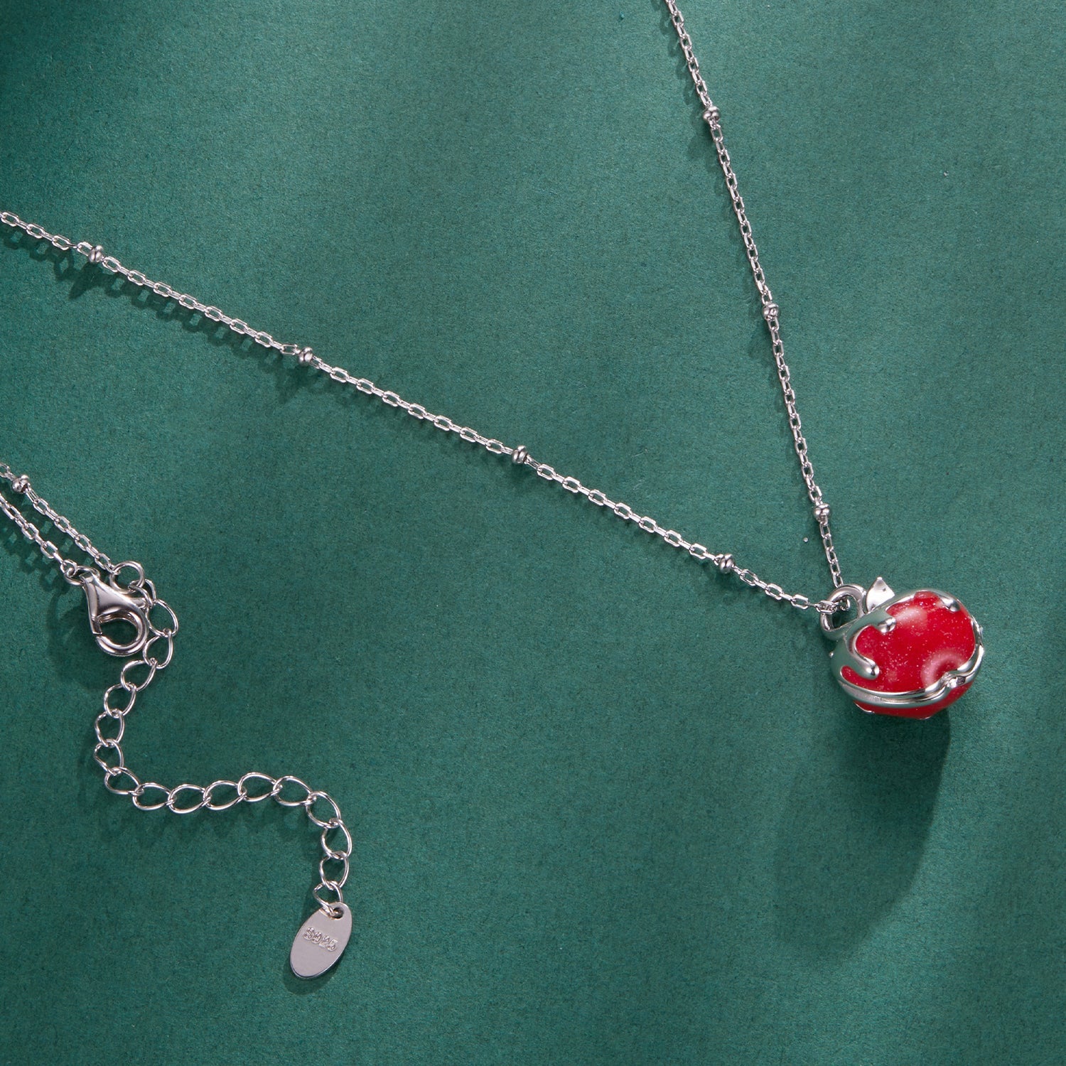 925 Sterling Silver White Gold Plated Enamel Necklace 40+5cm for Women