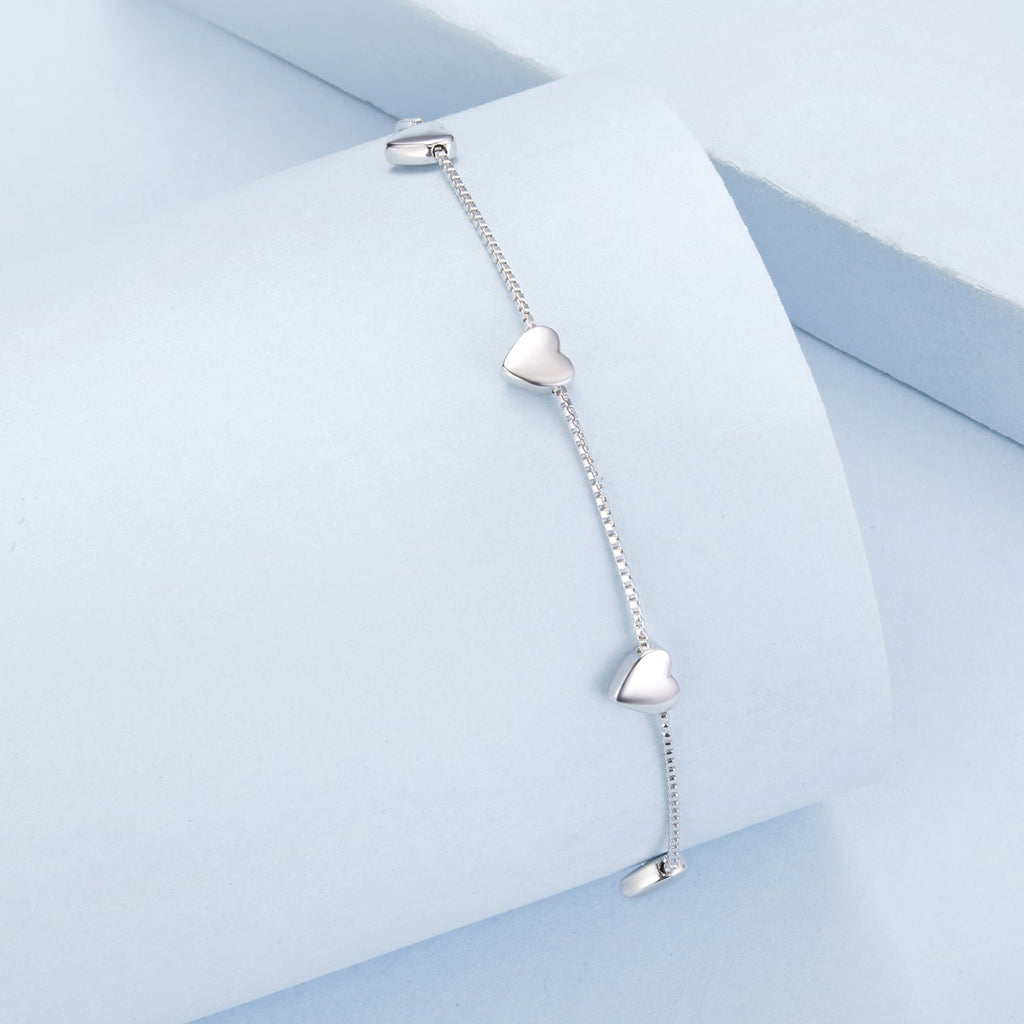 925 Sterling Silver Plated White Gold 17+3.5cm Heart-Shaped Bracelet for Women