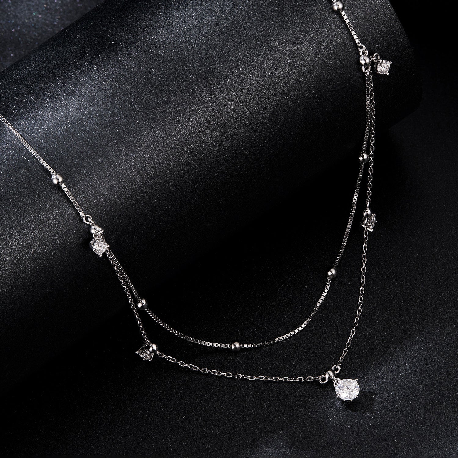 925 Sterling Silver Plated White Gold Moissanite Necklace 400+50mm for Women