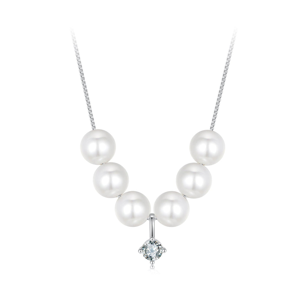 925 Sterling Silver Moissanite & Quality Shell Pearl Adjustable Necklace for Women