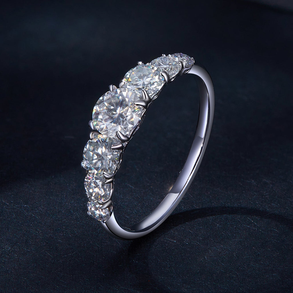 925 Sterling Silver Moissanite Engagement Ring with 5mm, 4mm, 3mm, 2.5mm Stones for Women