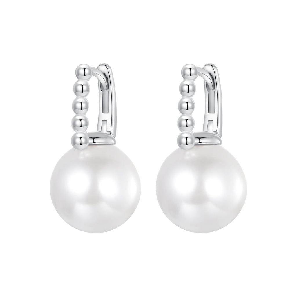 925 Sterling Silver Earrings with White Gold Plating and Shell Pearl for Women