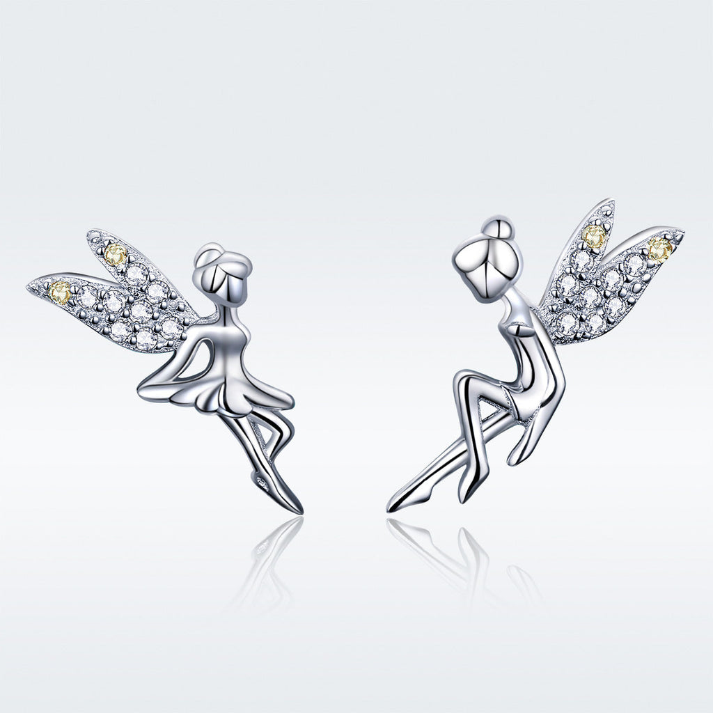 925 Sterling Silver Stud Earrings with CZ, 1.2 x 1.5cm & 1.5 x 0.9cm, Women