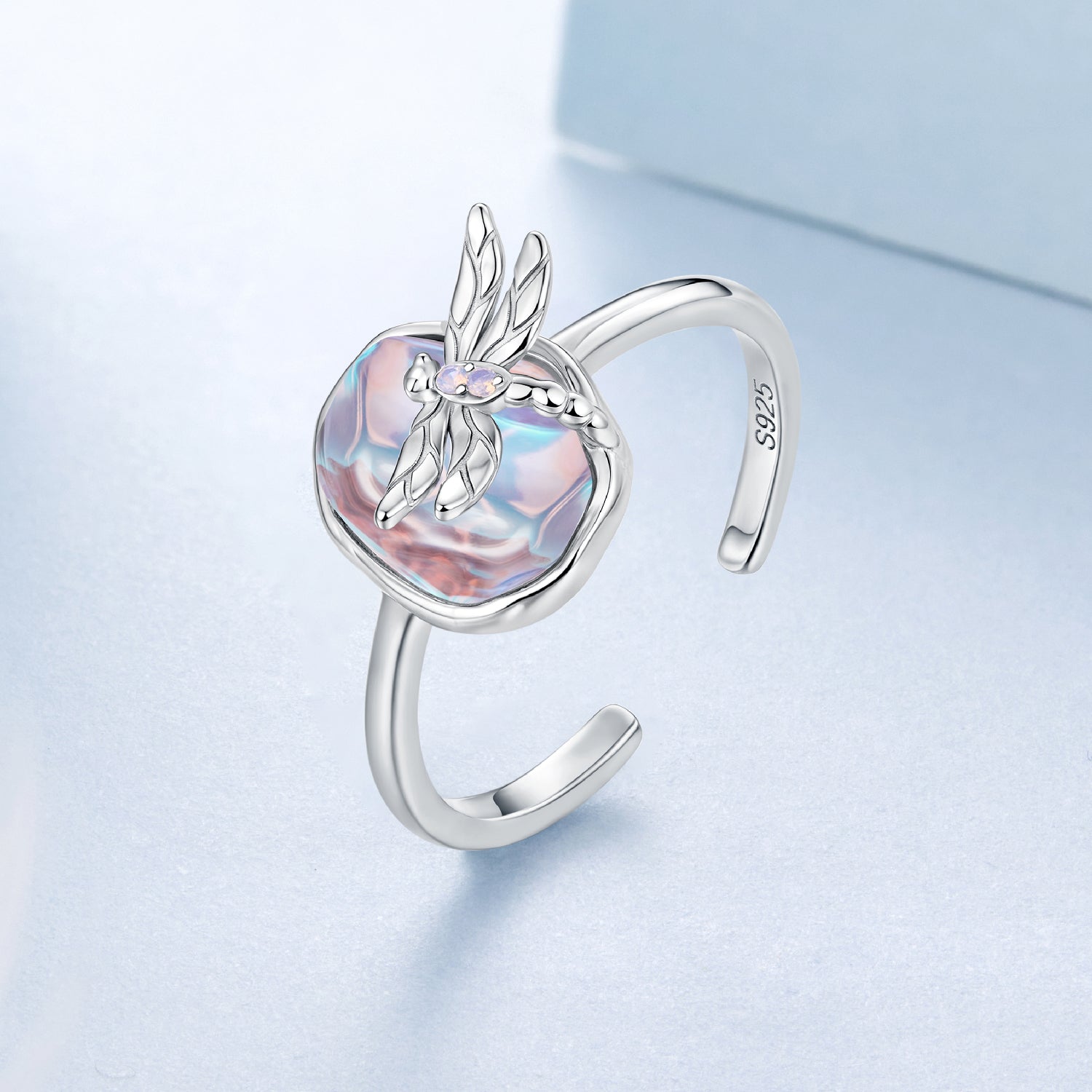 925 Sterling Silver Ring with Nano Opal Stone, 0.15 cm Width for Women