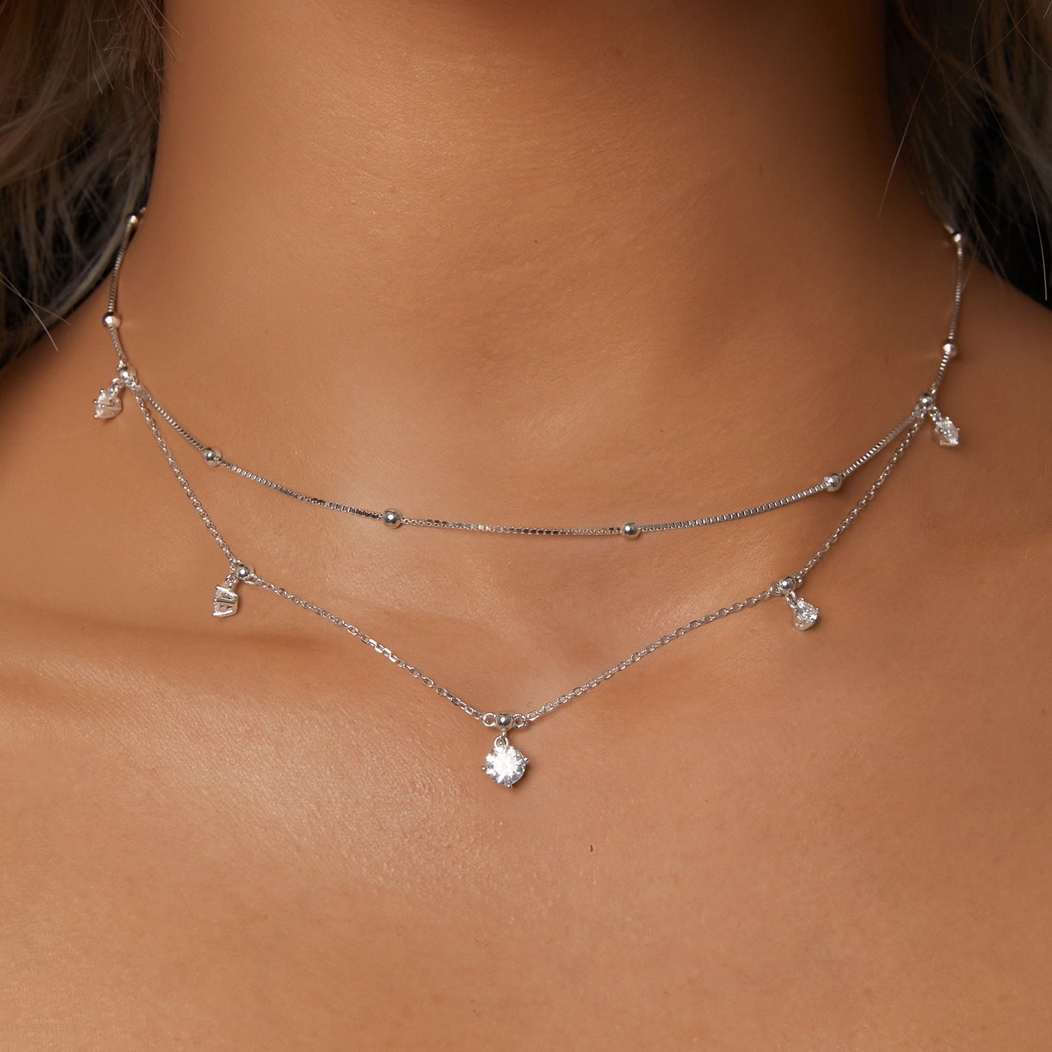 925 Sterling Silver Plated White Gold Moissanite Necklace 400+50mm for Women
