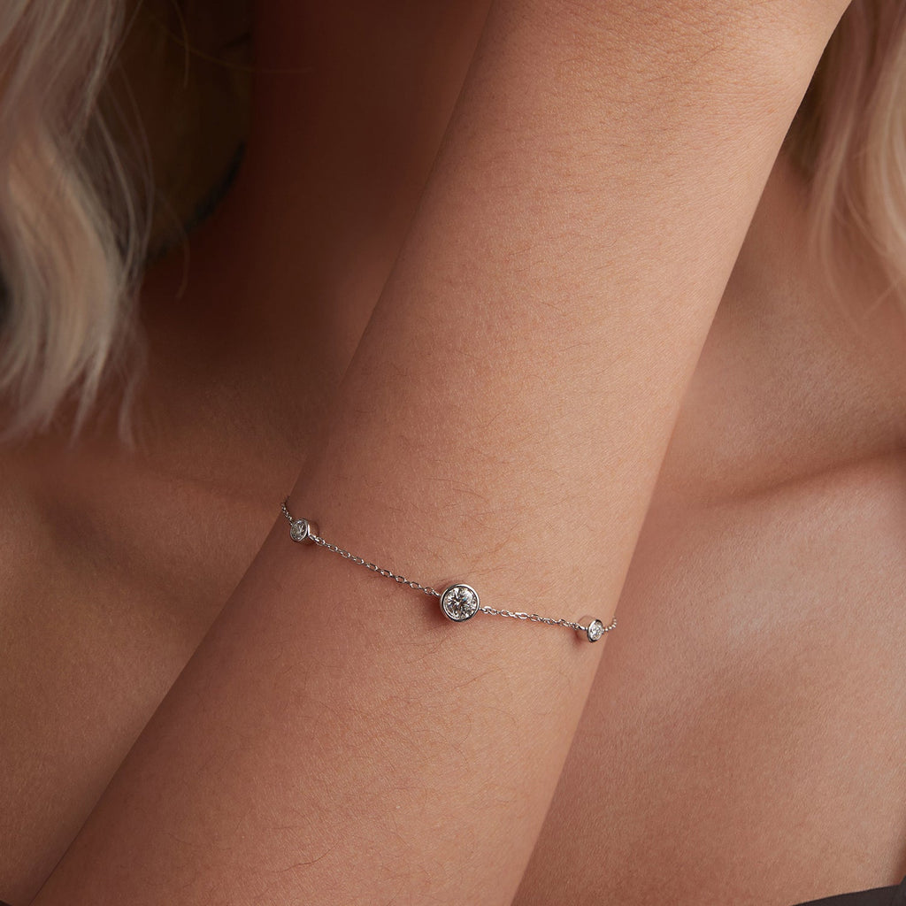 925 Sterling Silver 5mm Moissanite & 3mm Moissanite Bracelet for Women